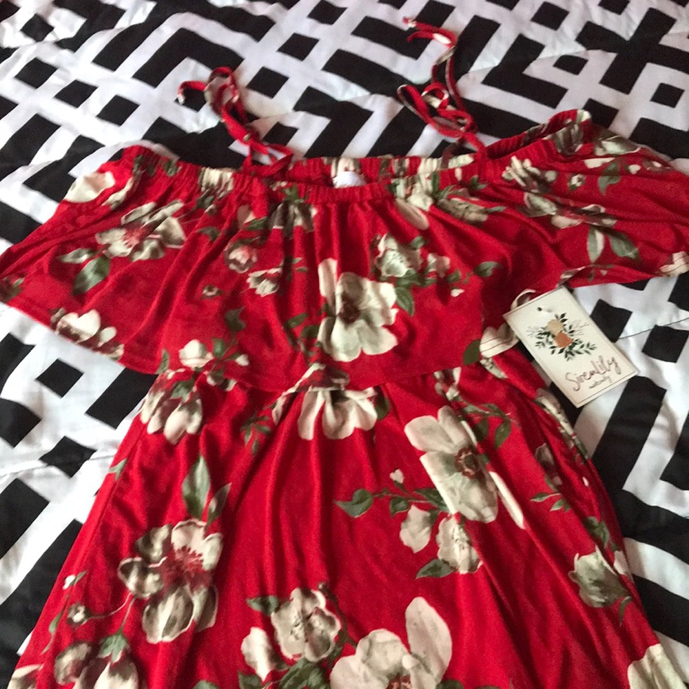 Red floral dress